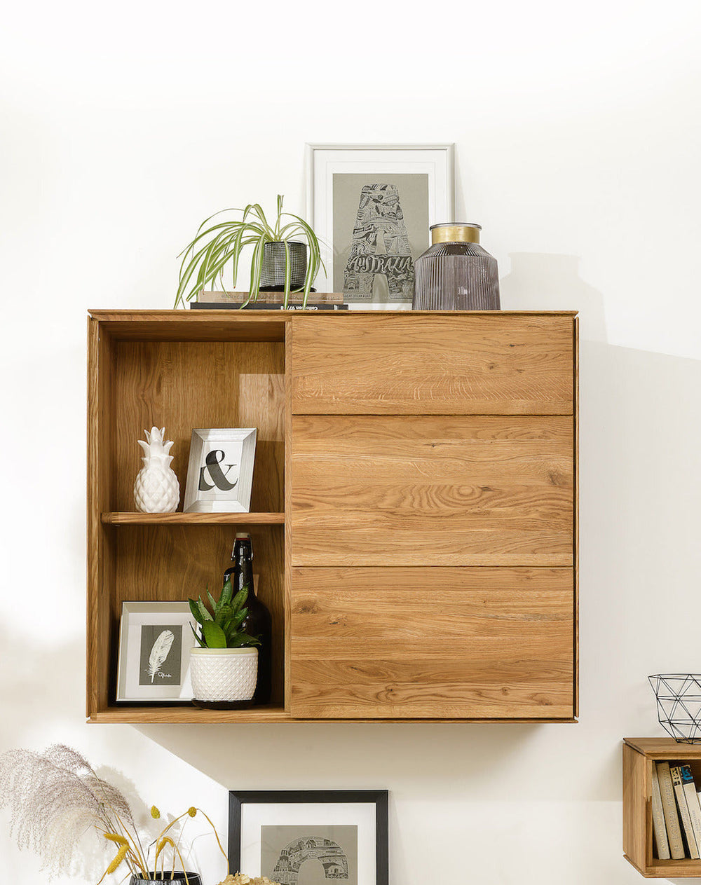 NordicStory Armario flotante de madera maciza de roble mueble para colgar