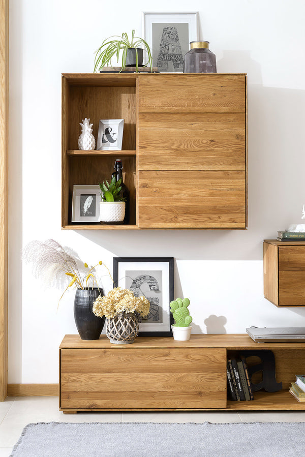 NordicStory Armario flotante de madera maciza de roble mueble para colgar