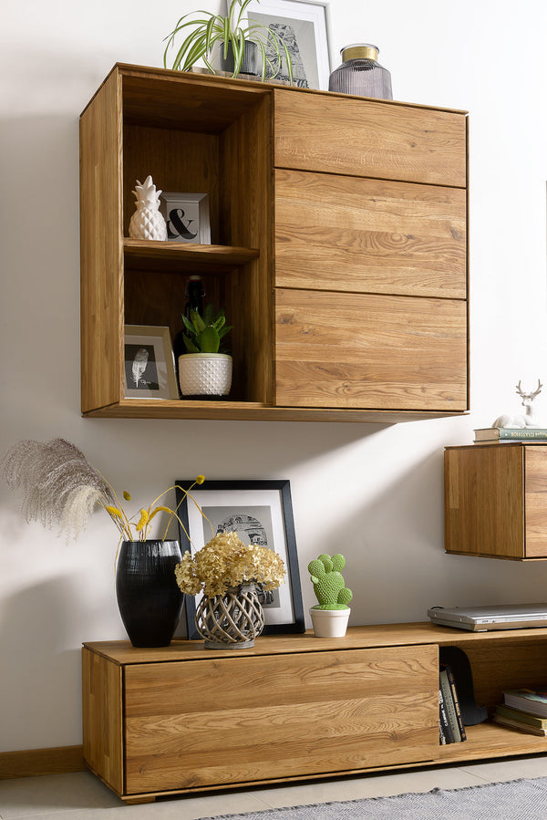 NordicStory Armario flotante de madera maciza de roble mueble para colgar