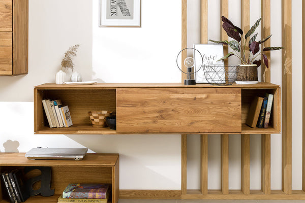 NordicStory Armario flotante de madera maciza de roble armario de pared