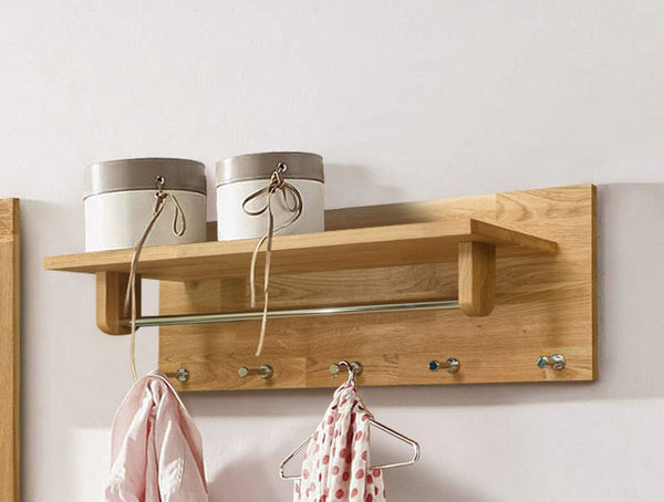 NordicStory Perchero de pared de madera maciza de roble "Litet"  81 x 30 x 24 cm.