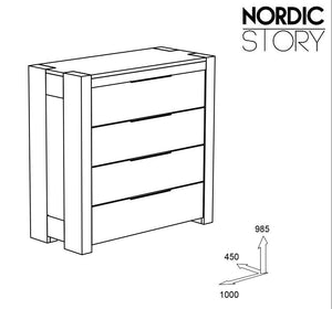 NordicStory Aparador Comoda Almacenaje Mueble Madera Maciza Roble Nordico 100x45x99cm