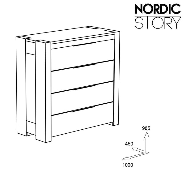 NordicStory Aparador Comoda Almacenaje Mueble Madera Maciza Roble Nordico 100x45x99cm