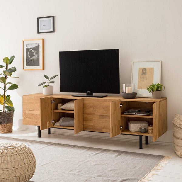 NordicStory Mueble de TV  madera maciza roble diseno industrial escandinavo 